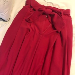Wide leg hot pink pants with tie waist size S